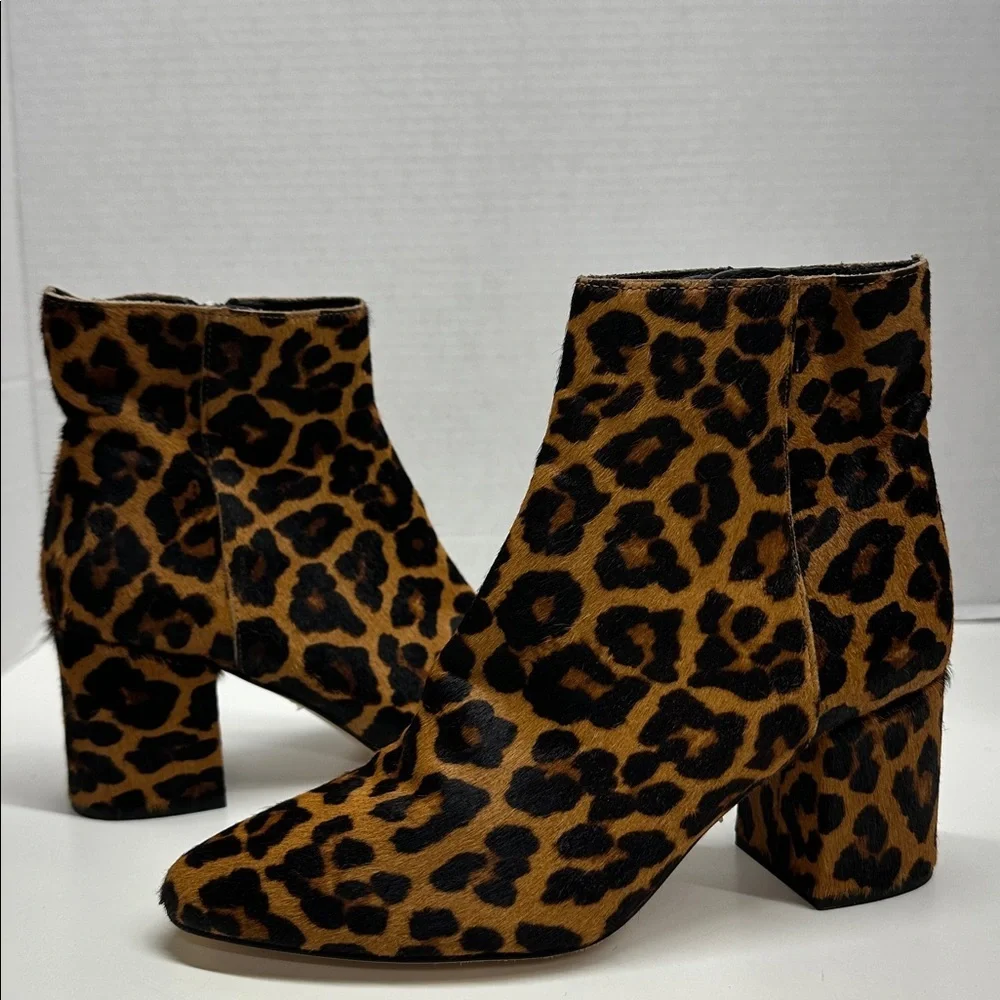 Zara Heeled Boots High Heel Ankle Boots Pony Hair Animal Cheetah Print Brown 6.5
